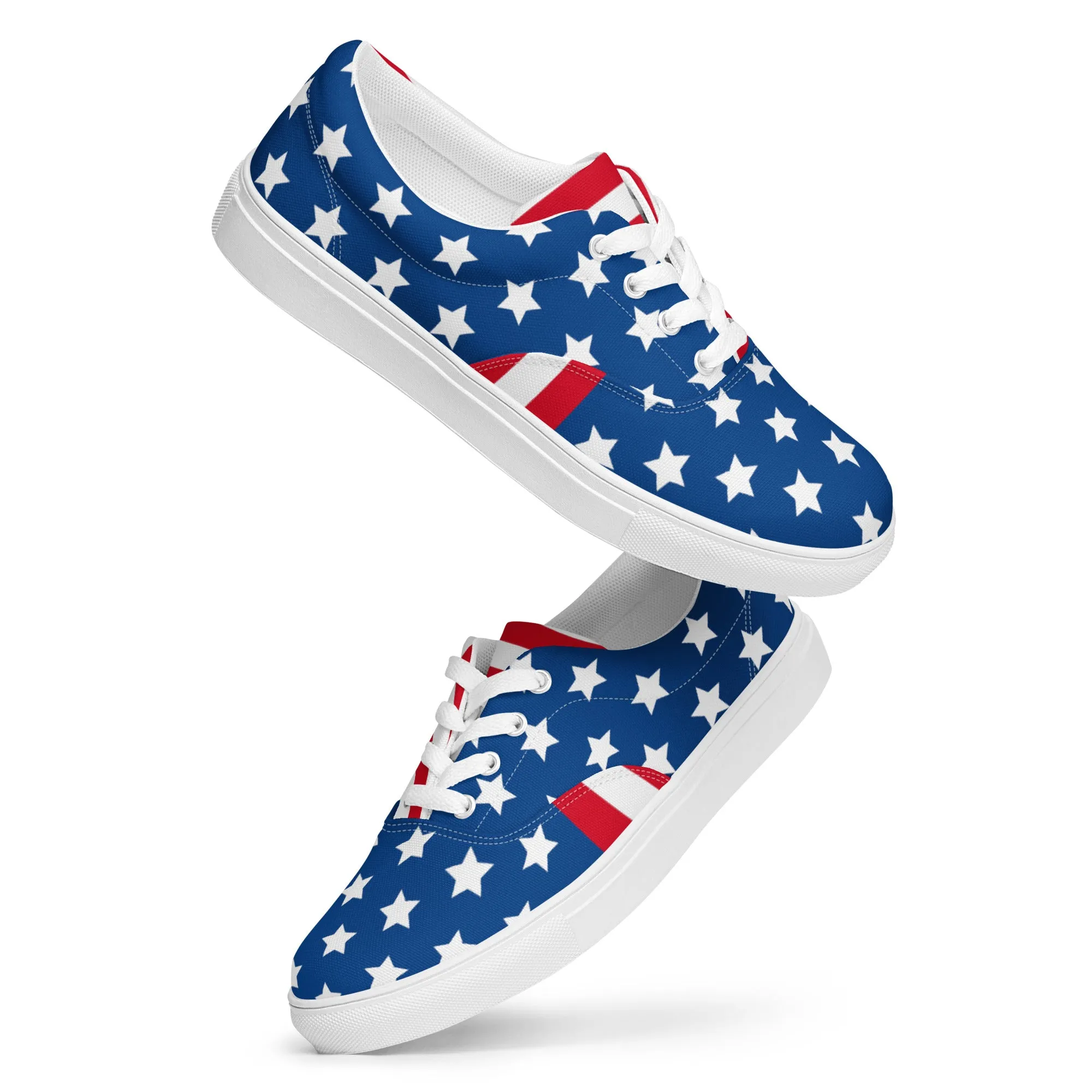 American Flag Men's Low Tops, US Flag July Forth Best Designer Men’s Lace-up Canvas Shoes (US Size: 5-13)