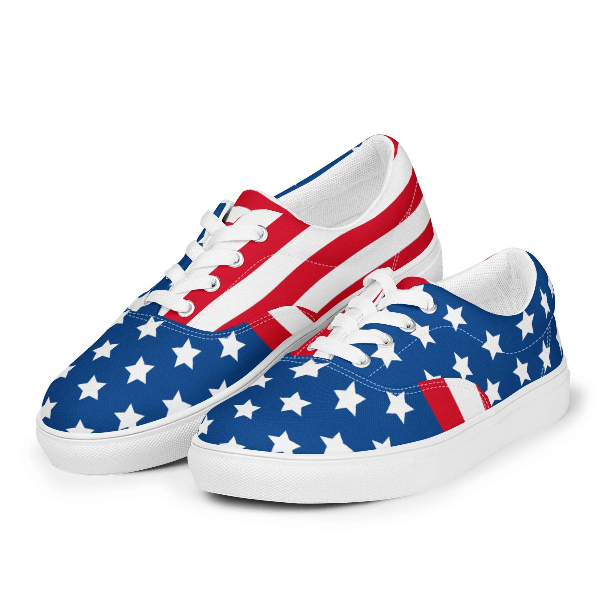 American Flag Men's Low Tops, US Flag July Forth Best Designer Men’s Lace-up Canvas Shoes (US Size: 5-13)