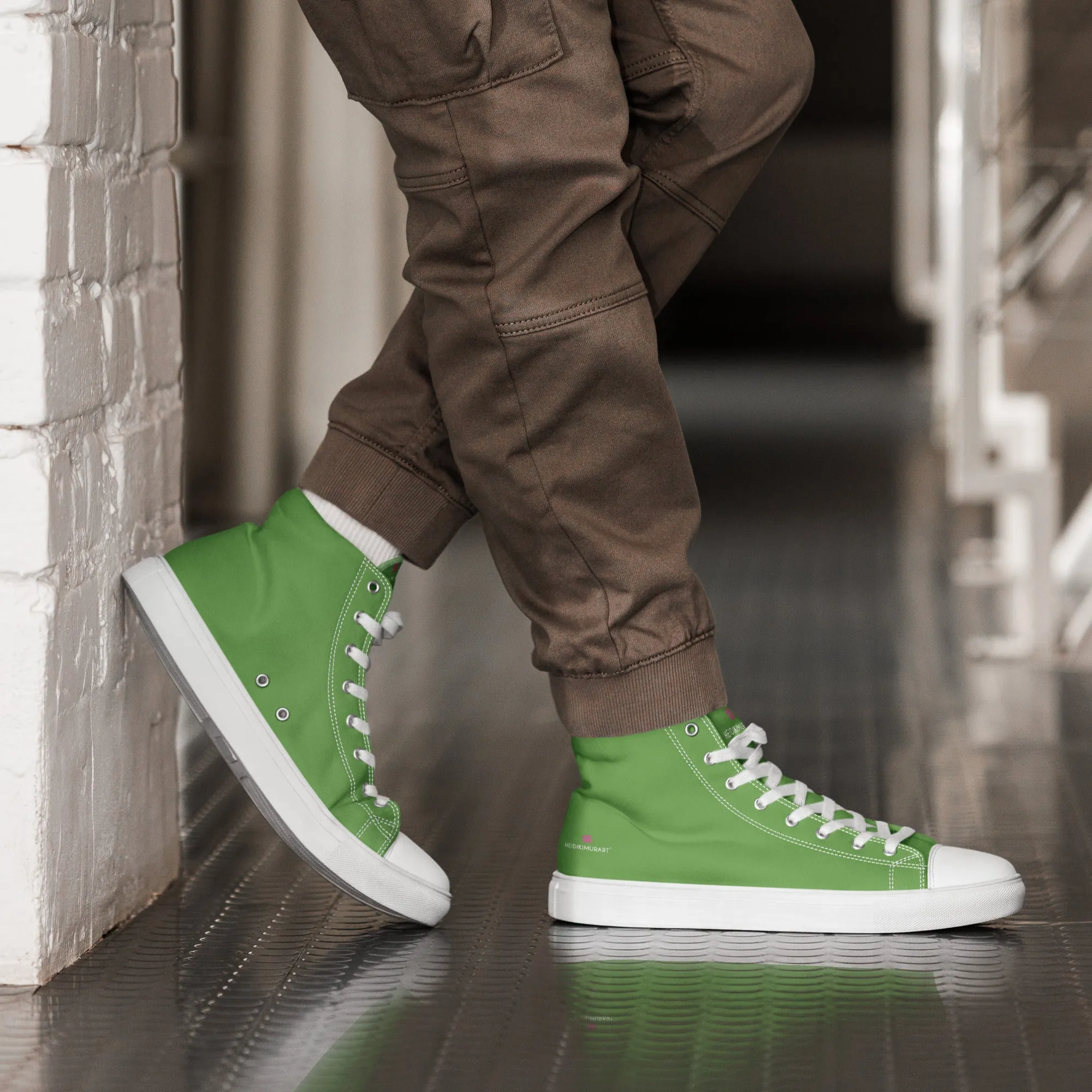 Apple Green Men's High Tops, Solid Green Color Men’s High Top Canvas Sneaker Shoes (US Size: 5-13)