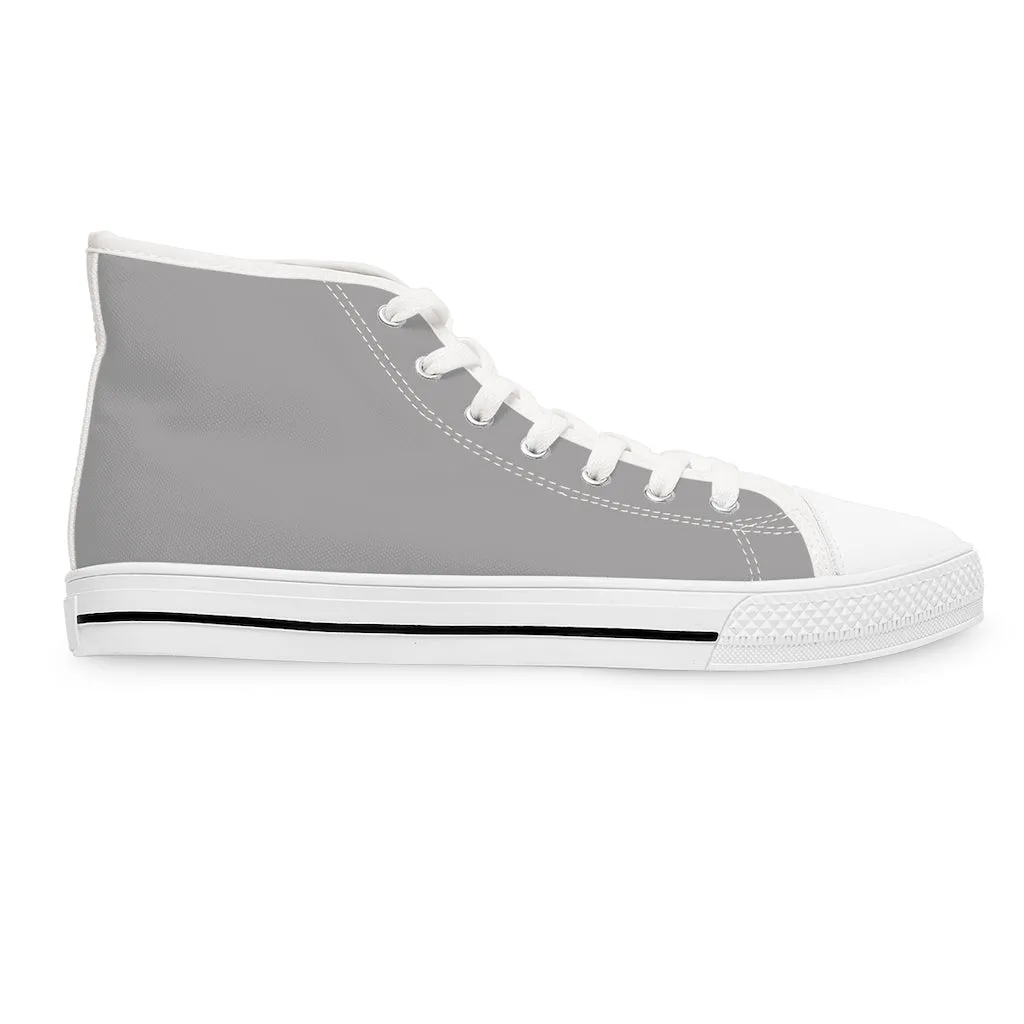 Ash Grey Color Ladies' High Tops, Solid Ash Grey Color Best Quality Women's High Top Sneakers (US Size: 5.5-12)