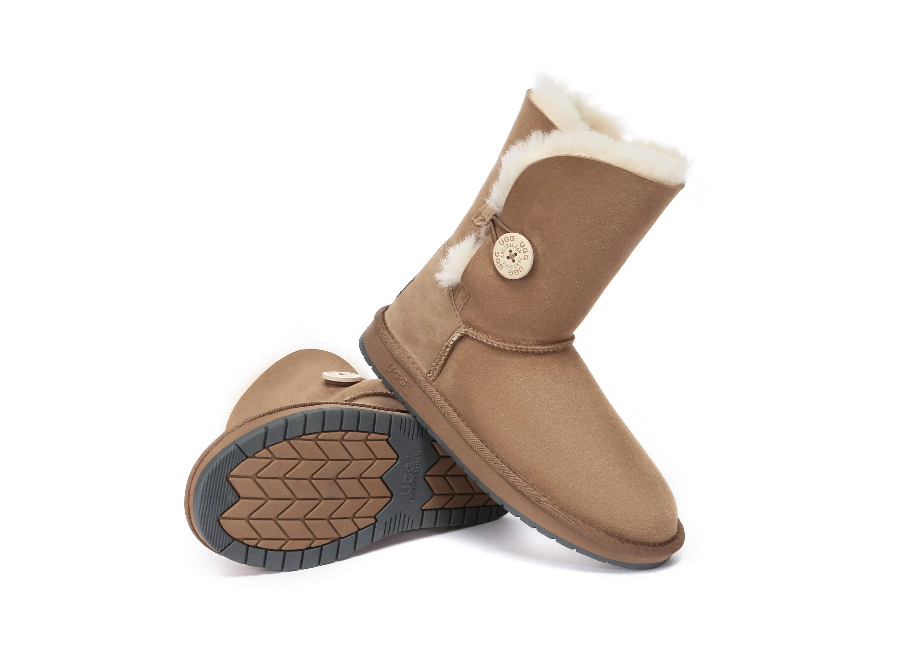 Australian Premium Double Face Sheepskin Short Button Water Resistant Boots