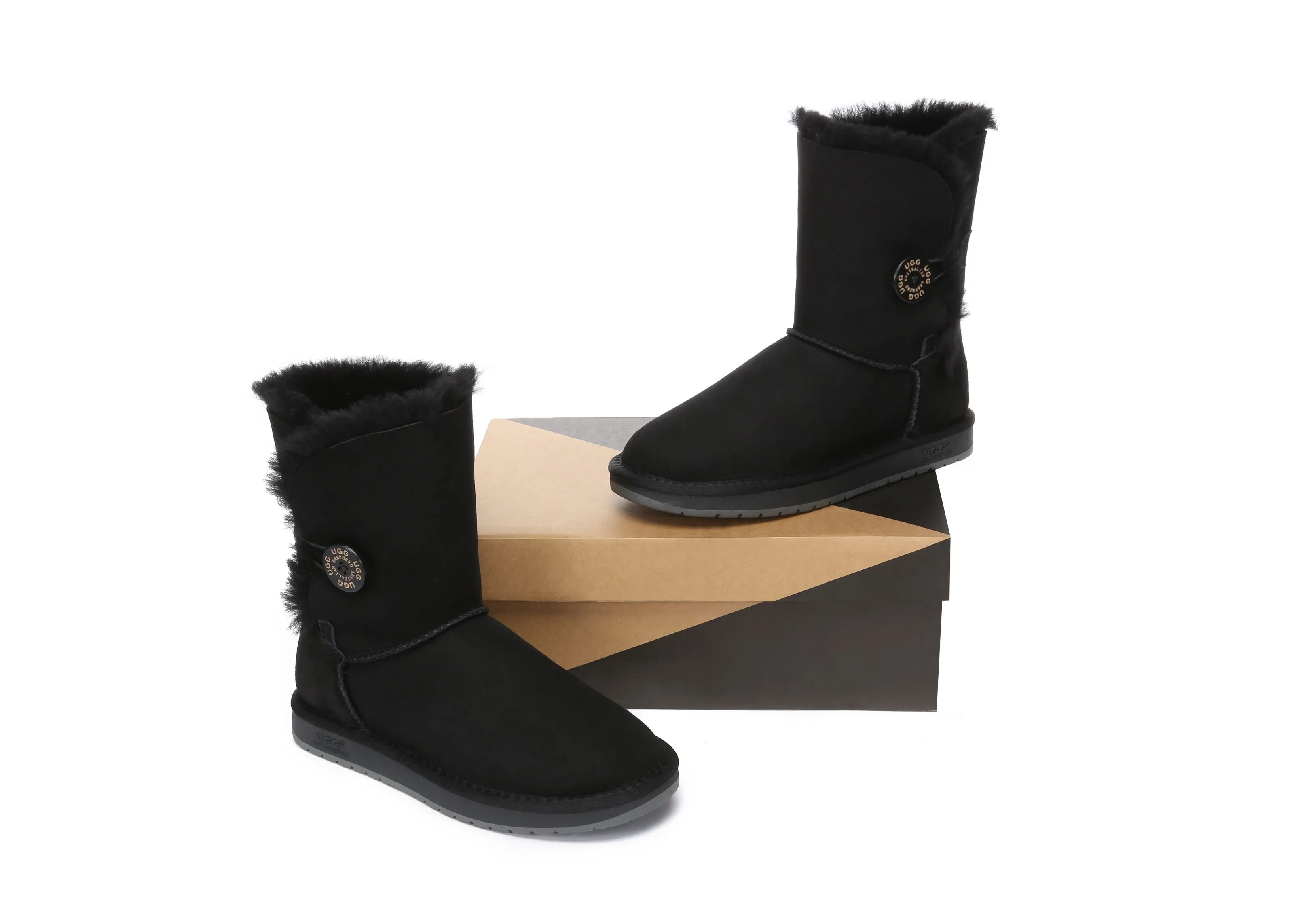 Australian Premium Double Face Sheepskin Short Button Water Resistant Boots