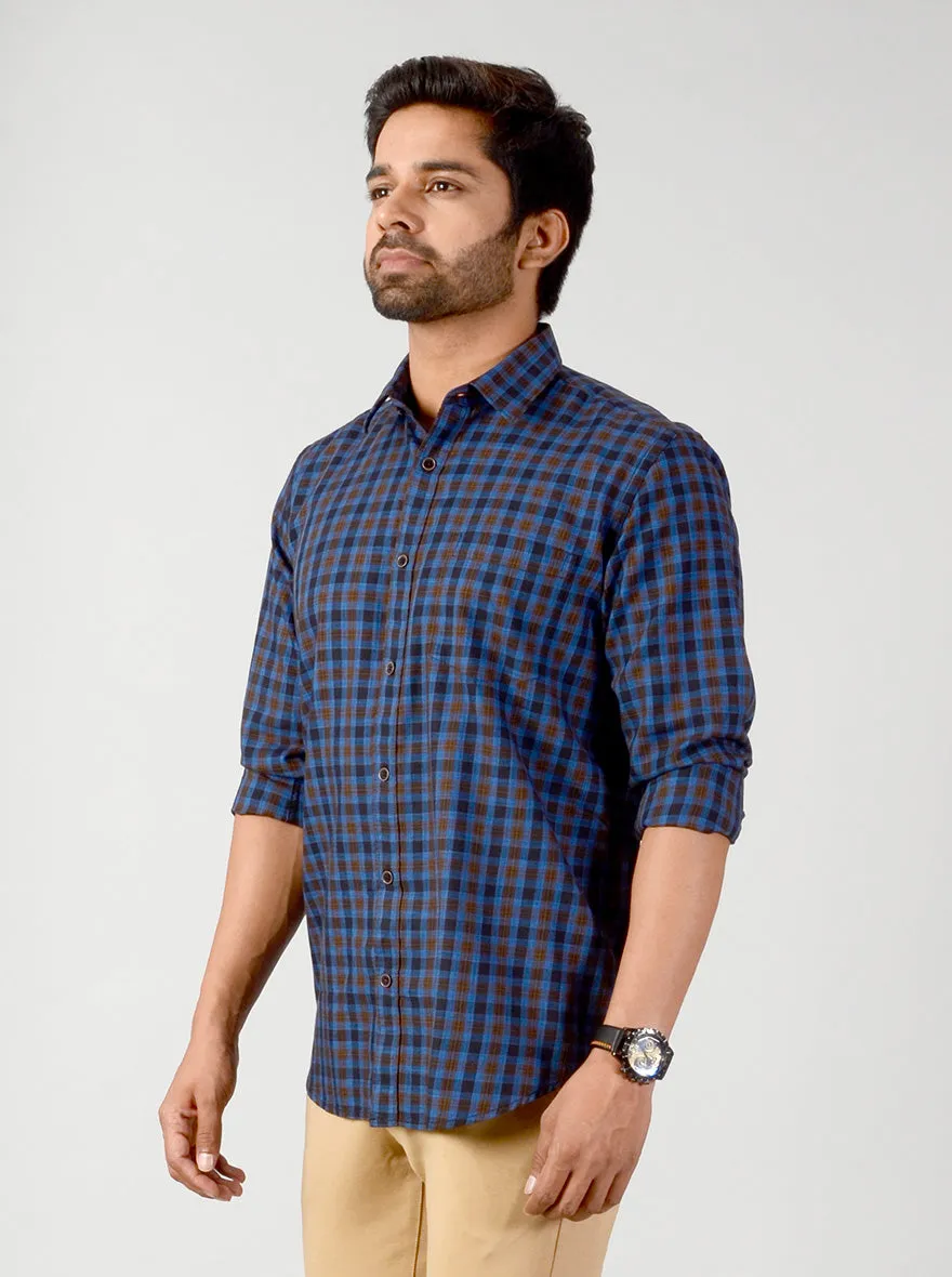 Azure Blue Denim Solid Slim Fit Casual Shirt | JadeBlue