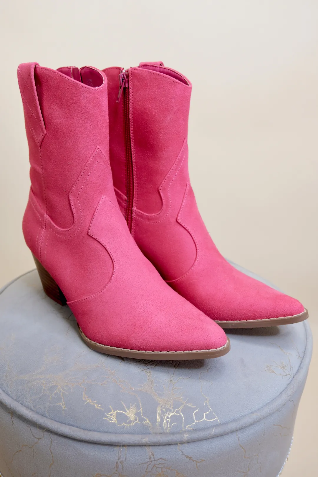 Bambi Pink Suede Boots