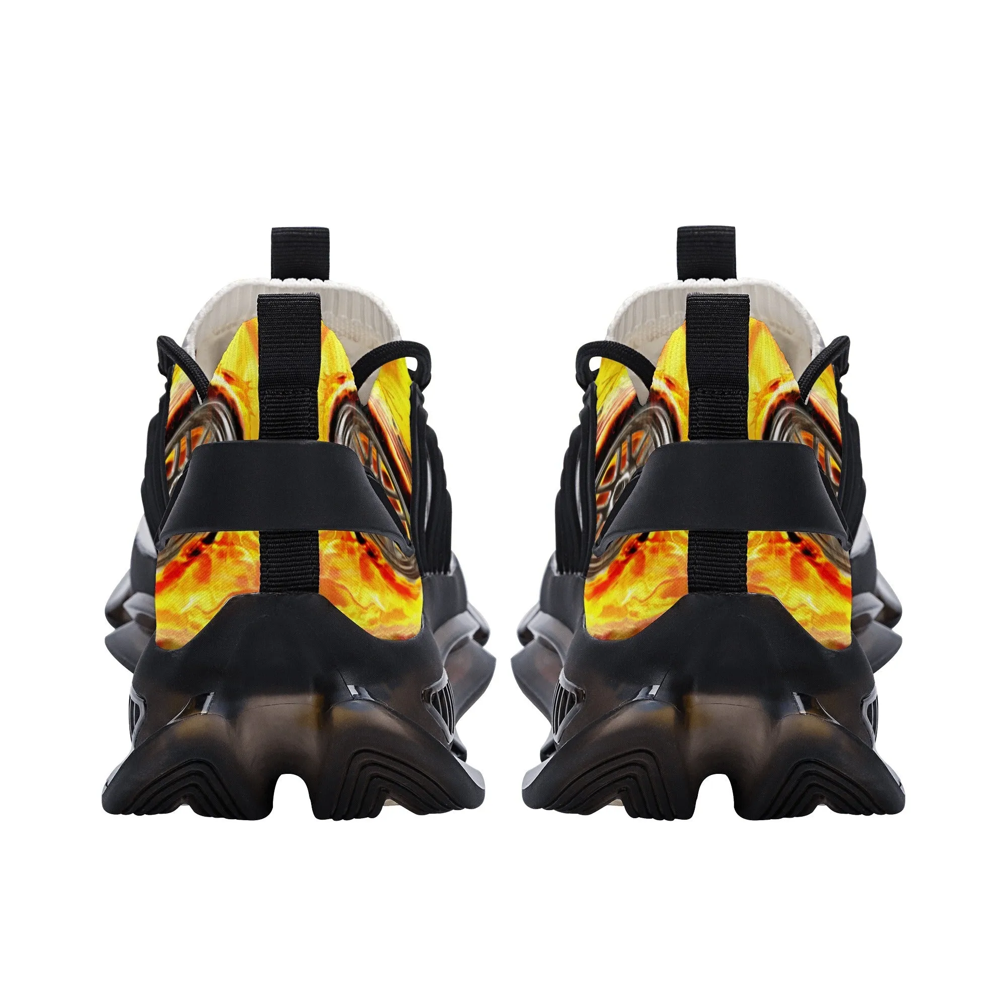 Best Womens Max Air Heel React Sneakers - Yellow Flaming Skull & Wheels HeroicU