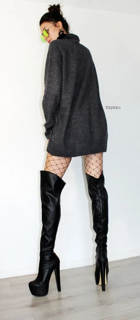 Black 19 cm Knee High Platform Boots