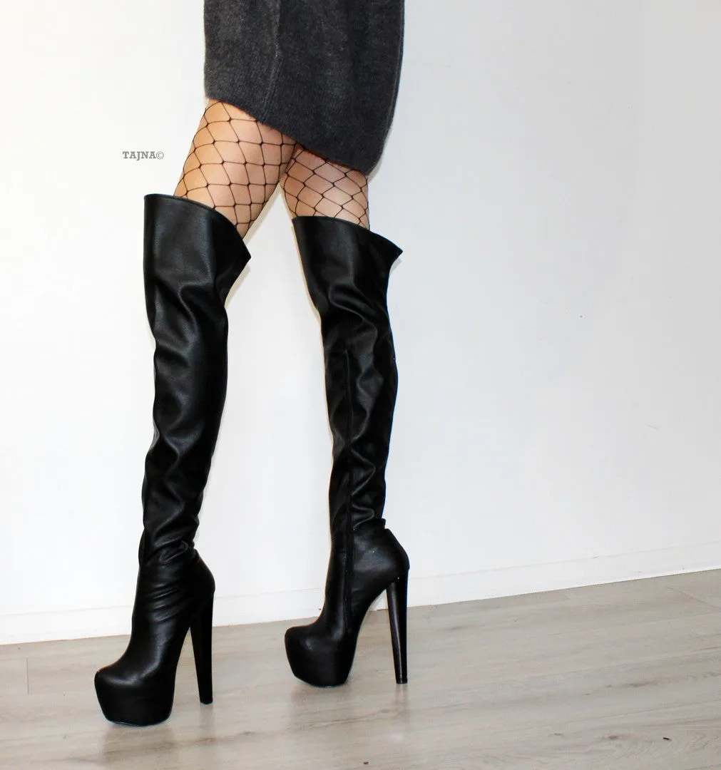 Black 19 cm Knee High Platform Boots