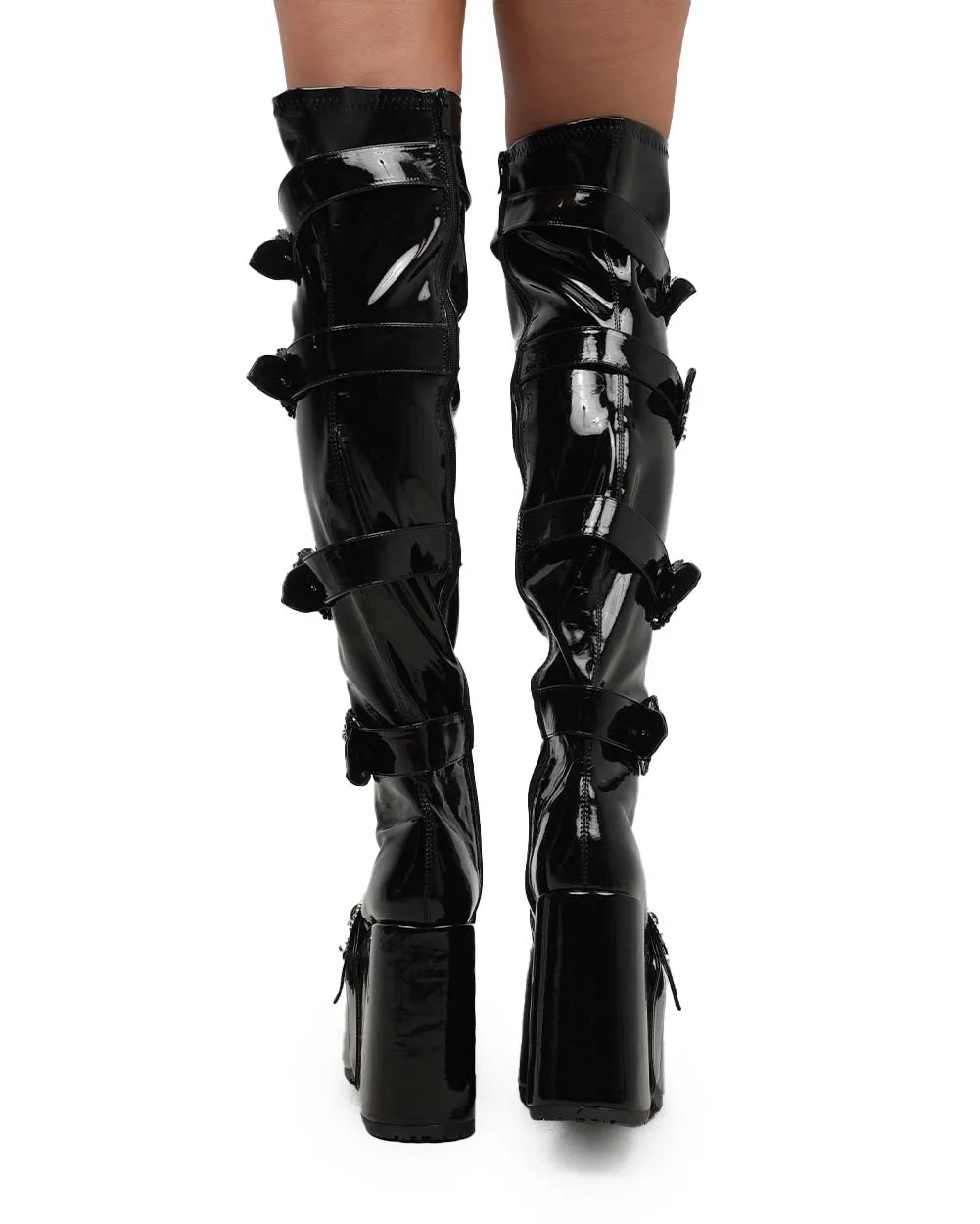 Black Arcade Dreams Buckled Knee-High Boots