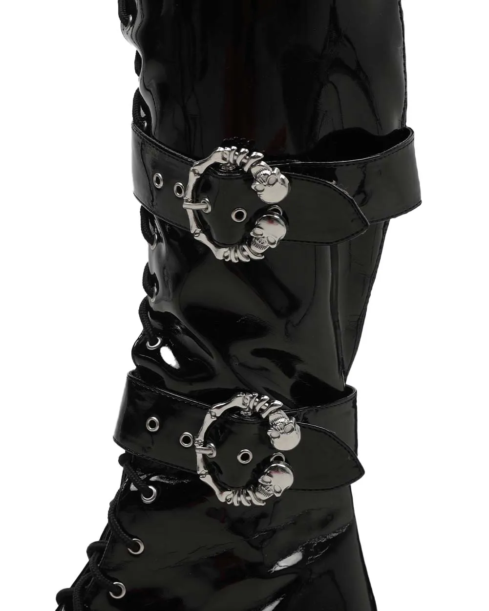 Black Arcade Dreams Buckled Knee-High Boots