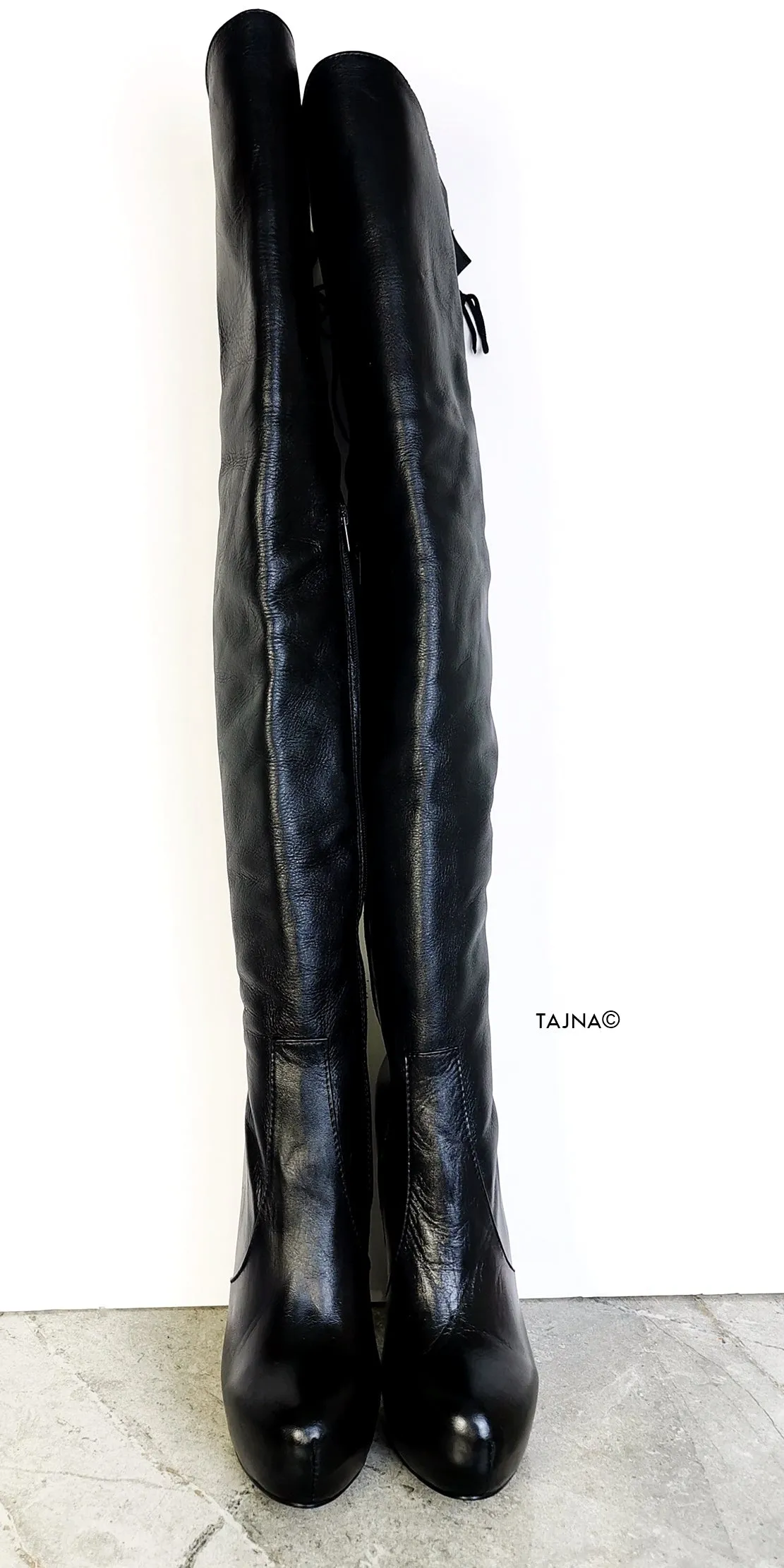 Black Genuine Leather Over The Knee Boots