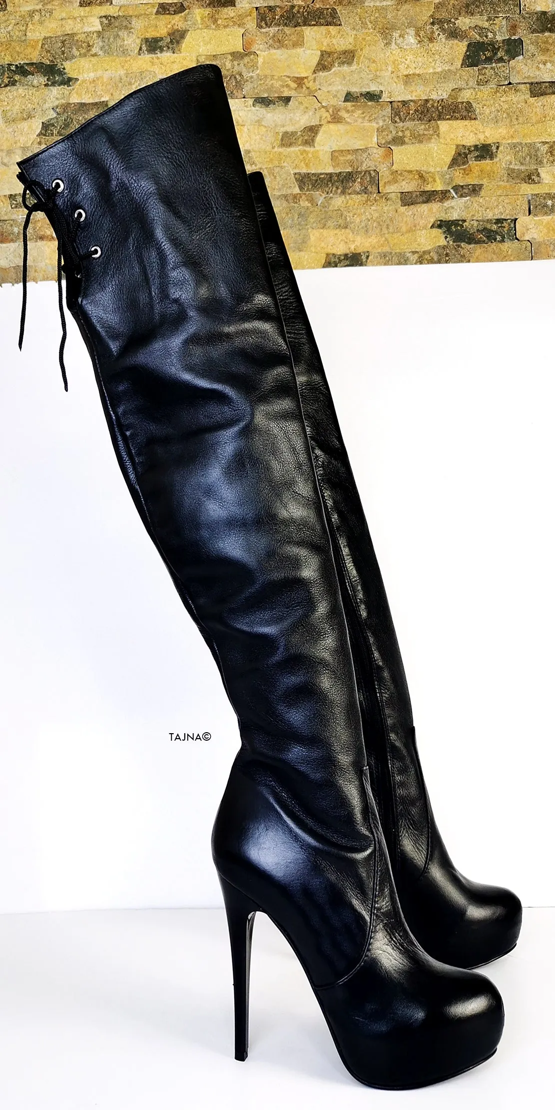 Black Genuine Leather Over The Knee Boots