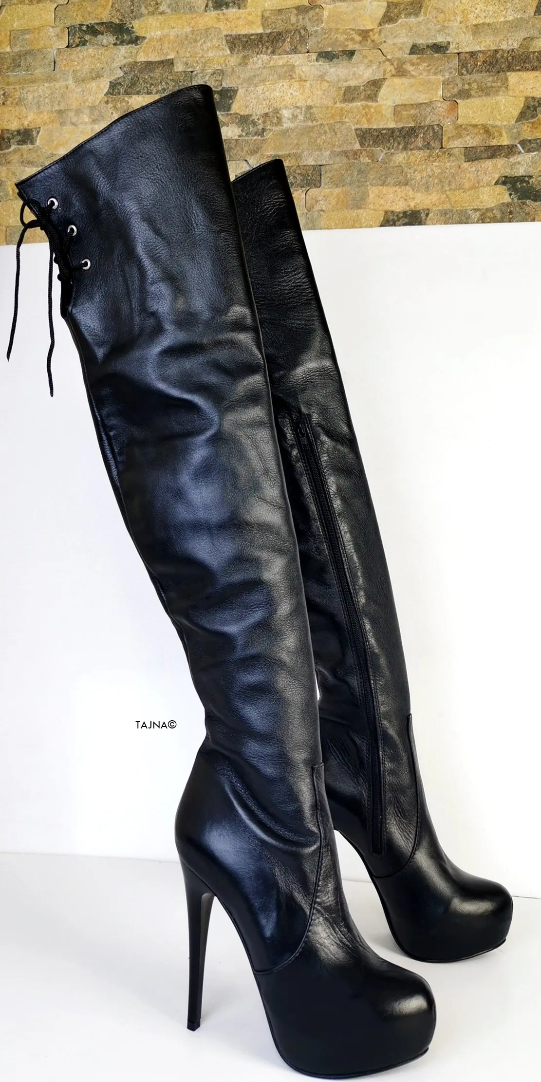 Black Genuine Leather Over The Knee Boots