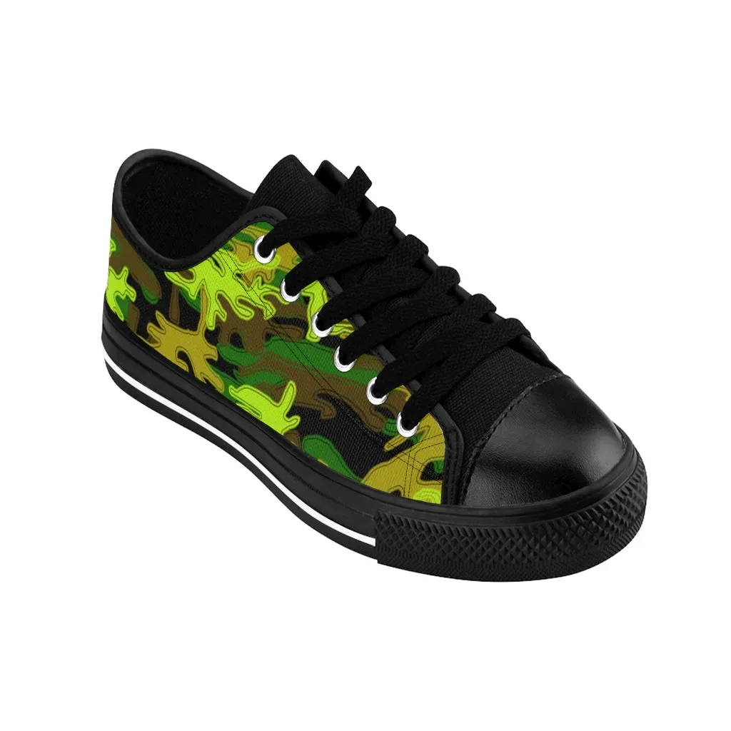 Black Green Camo Women's Sneakers, Army Military Camouflage Printed Fashion Canvas Tennis Shoes