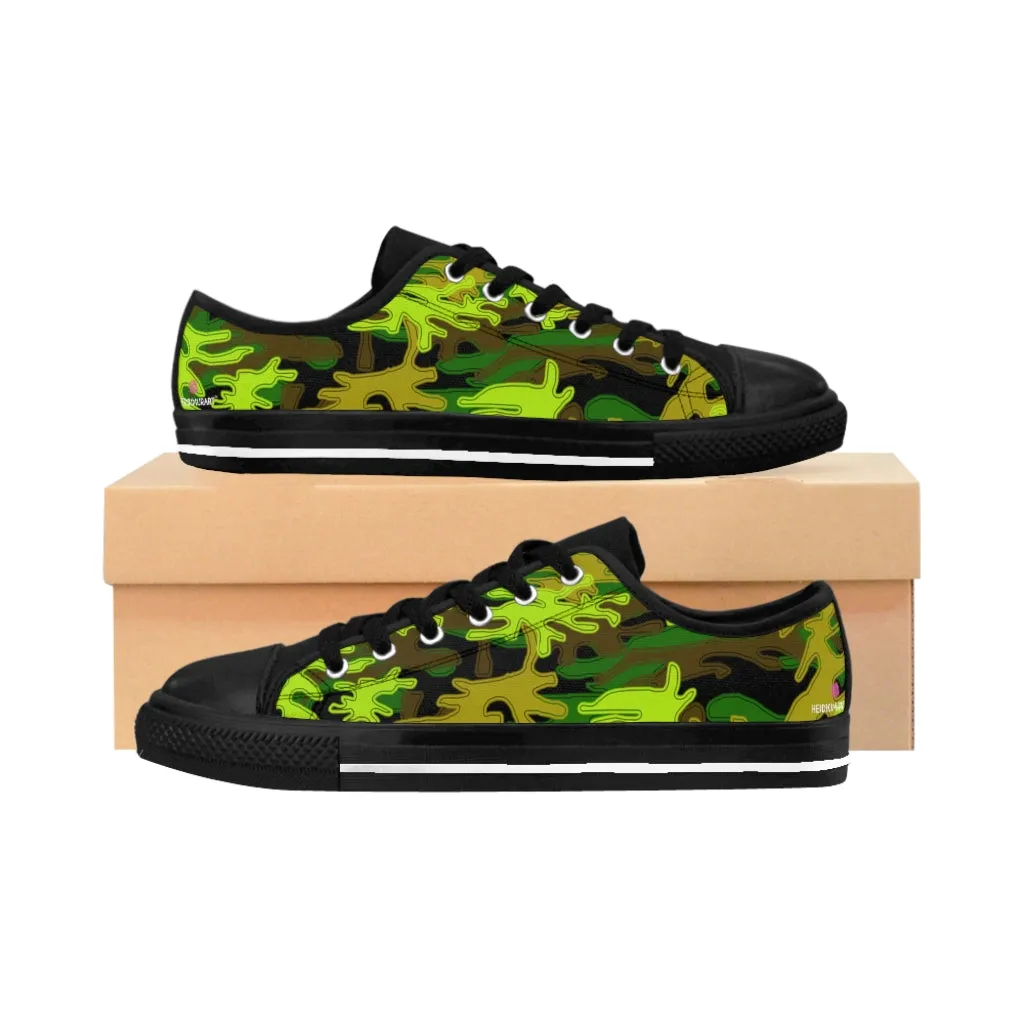 Black Green Camo Women's Sneakers, Army Military Camouflage Printed Fashion Canvas Tennis Shoes