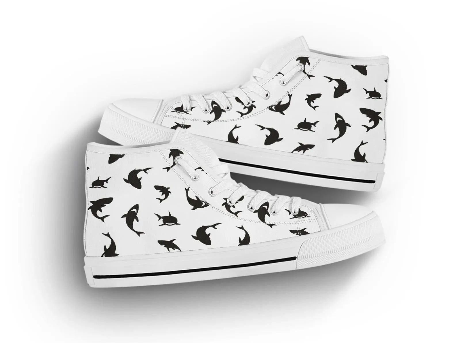 Black Shark Shoes Shark Sneakers Cute Shoes Shark Lover Gifts Custom High Top Converse Style Sneakers For Adults Women & Men