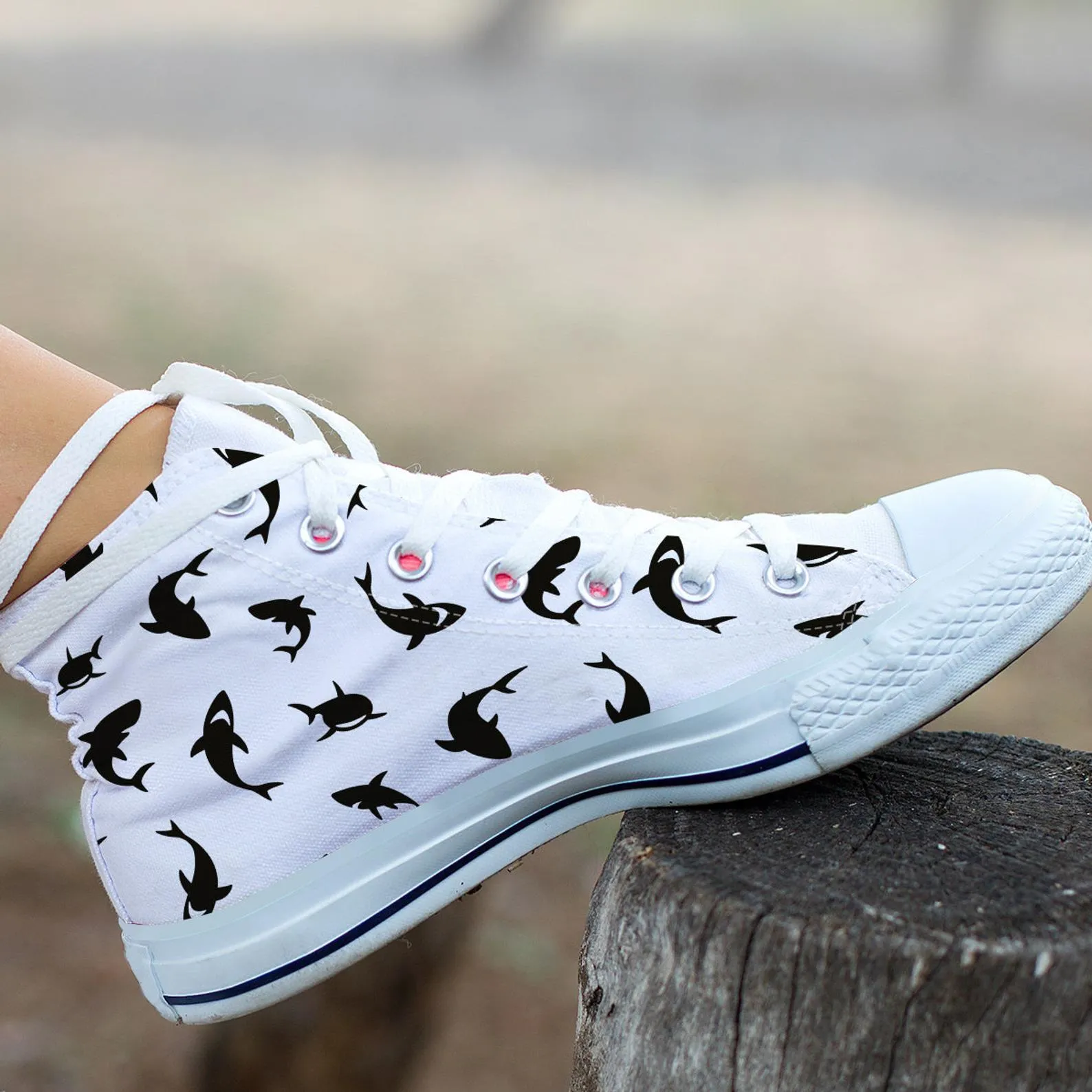 Black Shark Shoes Shark Sneakers Cute Shoes Shark Lover Gifts Custom High Top Converse Style Sneakers For Adults Women & Men