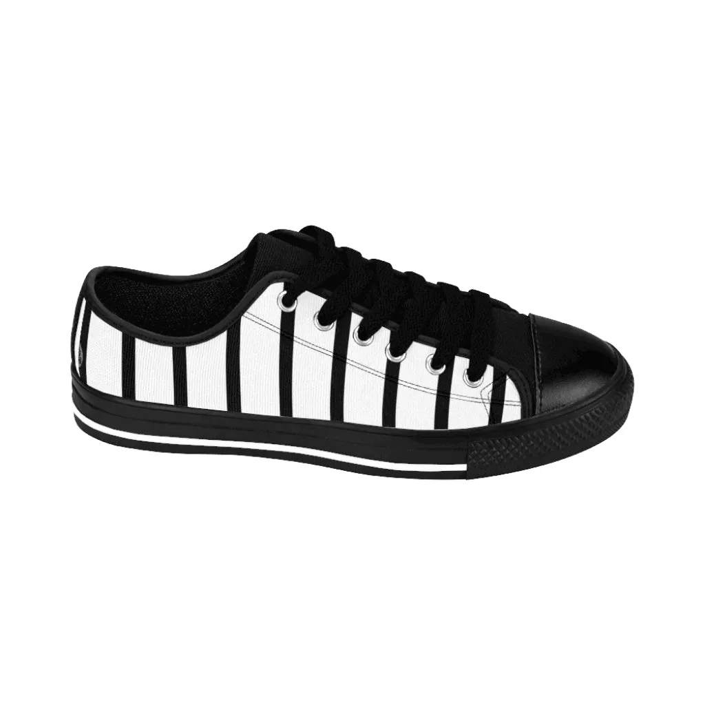 Black White Print Men's Sneakers, Modern Minimalist Best Designer Low Top Sneakers For Men