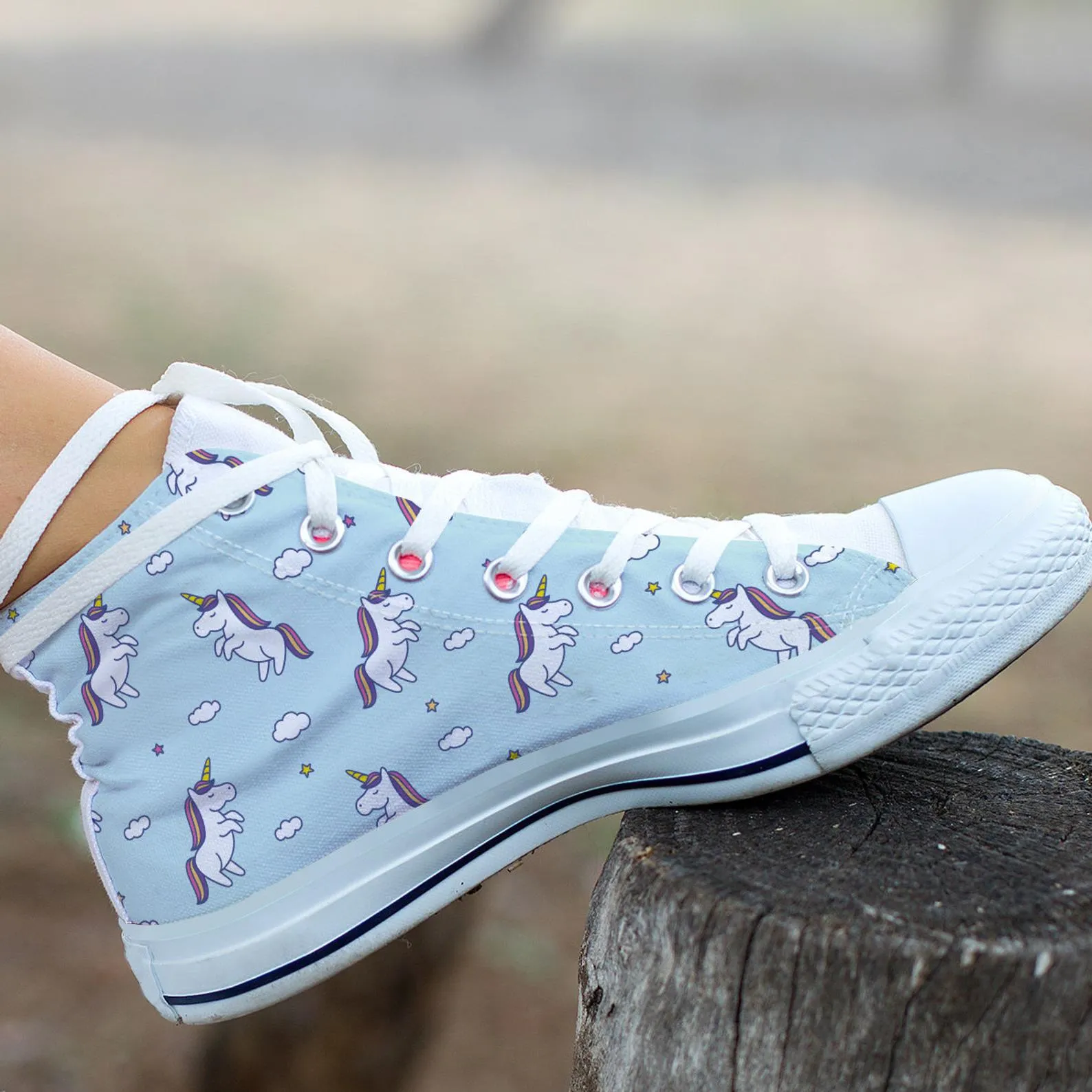 Blue Unicorn Shoes Unicorn Sneakers Cute Shoes Unicorn Lover Gifts Custom High Top Converse Style Sneakers For Adults Women & Men