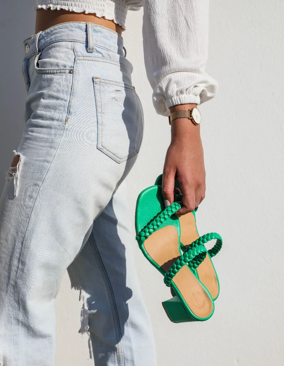 Braided Dual Heeled Sandals Green