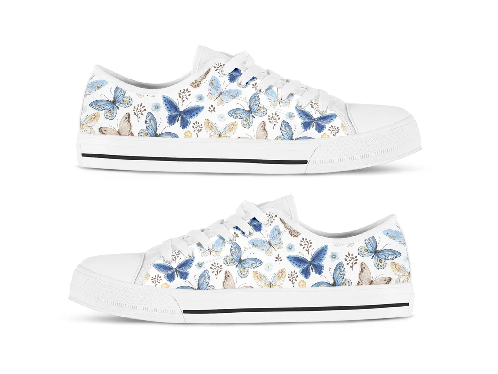 Butterfly Print Shoes Butterfly Sneakers Cute Shoes Butterfly Lover Gifts Custom Low Top Converse Style Sneakers For Adults Women & Men