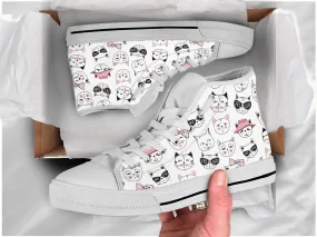 Cat Lover Shoes Cat Printed Sneakers Cat Pattern Cute Shoes Cat Owner Gifts Custom High Top Converse Style Sneakers For Adults Women & Men