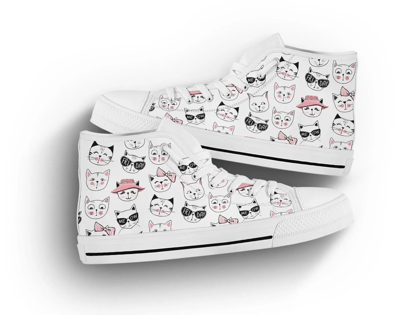 Cat Lover Shoes Cat Printed Sneakers Cat Pattern Cute Shoes Cat Owner Gifts Custom High Top Converse Style Sneakers For Adults Women & Men