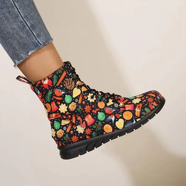 Christmas-Themed Print Low-Cut Martin Boots for Women 86294505C