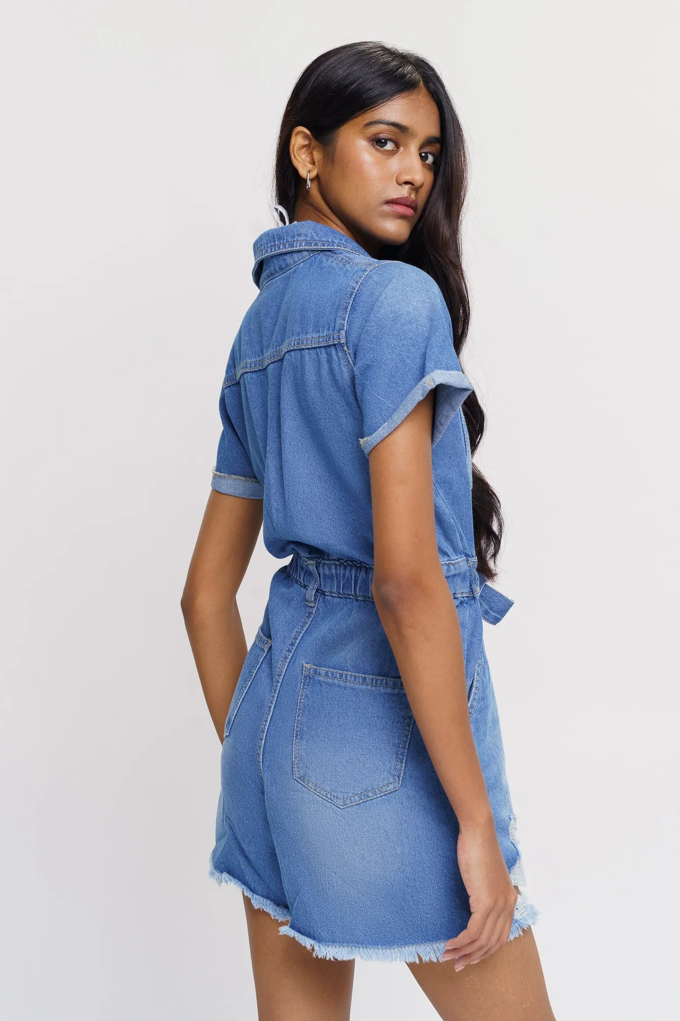 Classic Distressed Indigo Romper