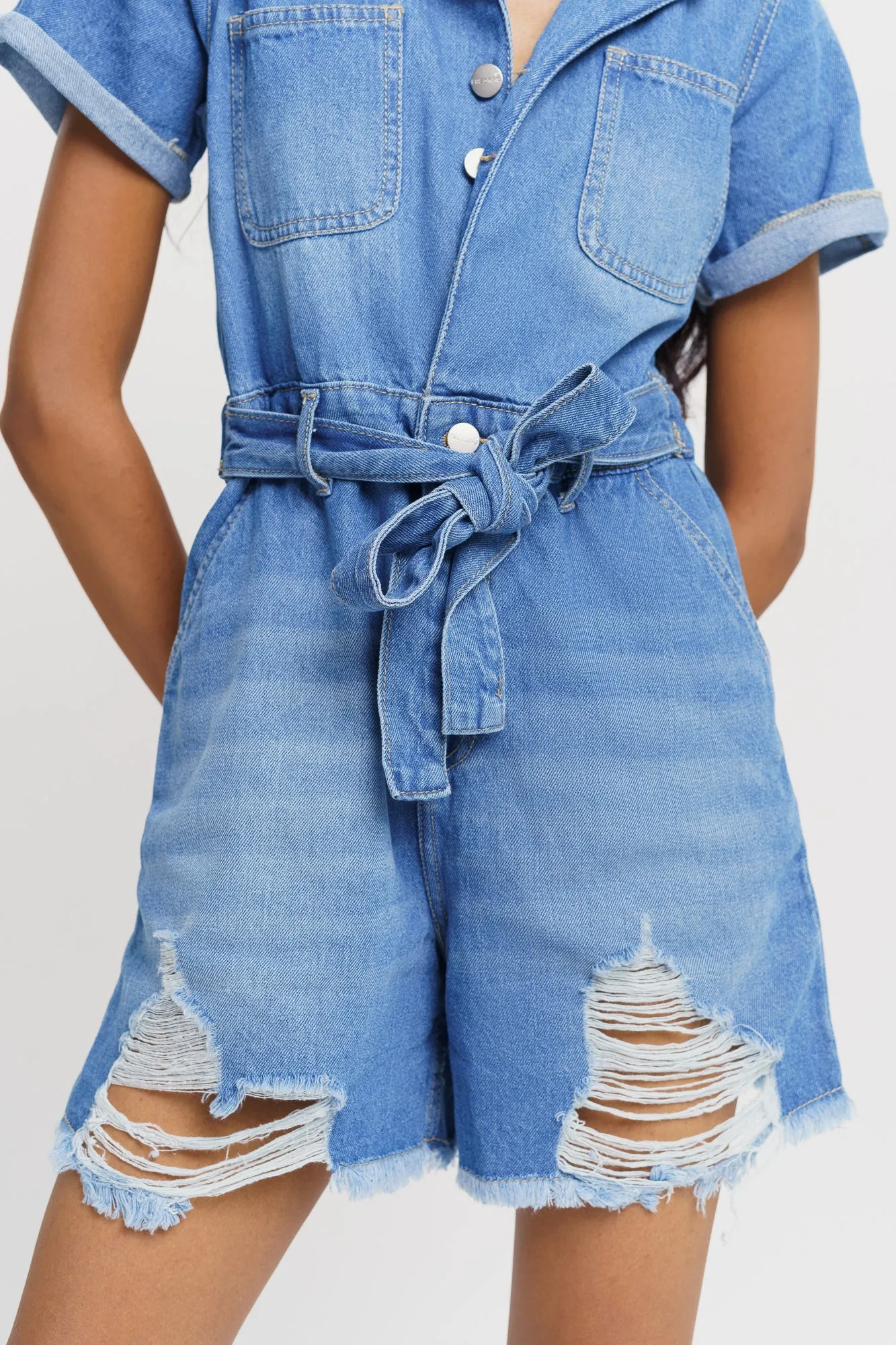 Classic Distressed Indigo Romper