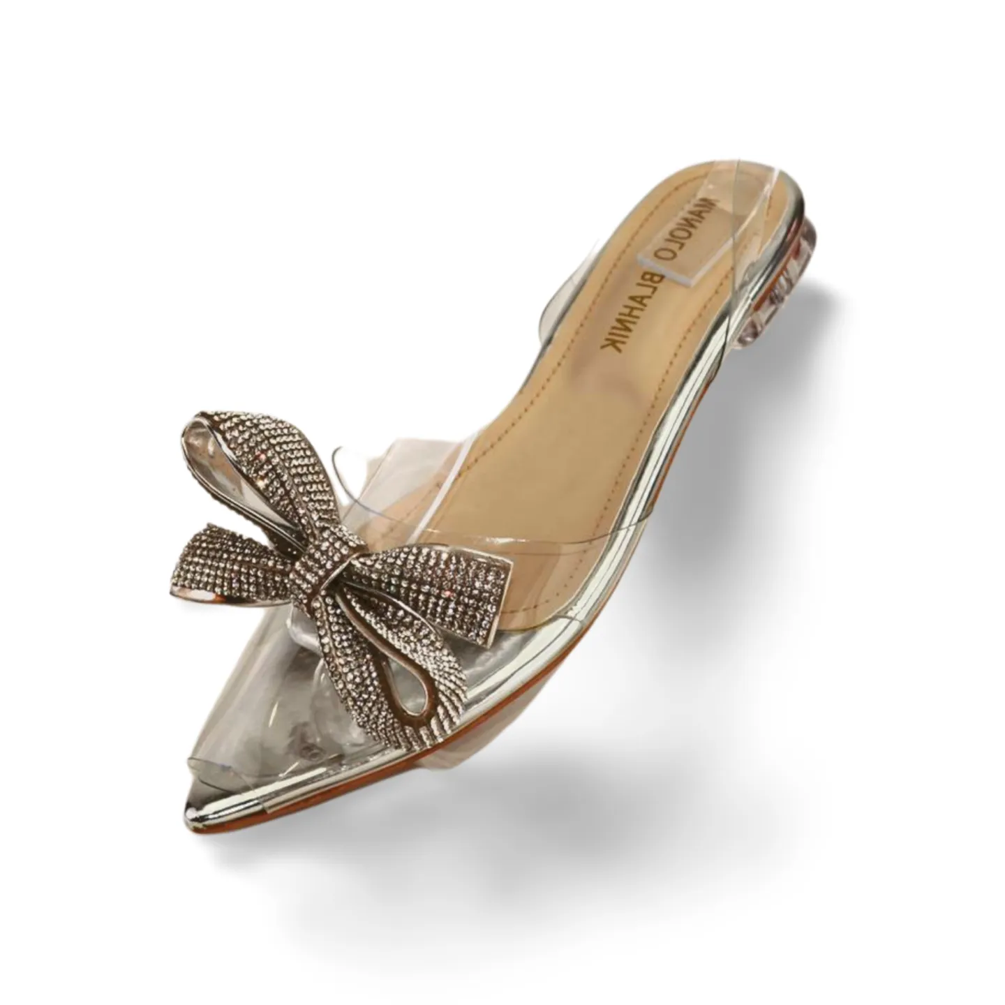 Clear Transparent Flats Sandals with a Glittery Bow -1008