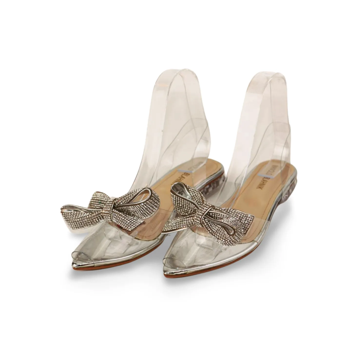 Clear Transparent Flats Sandals with a Glittery Bow -1008