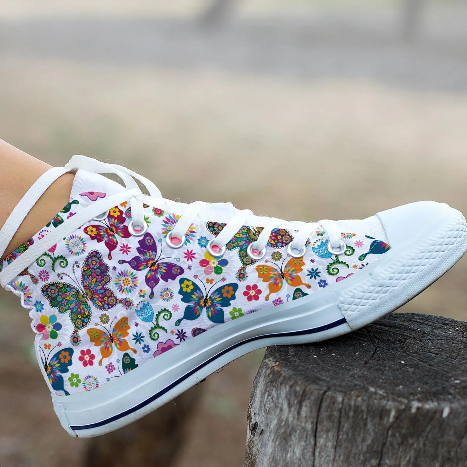 Colorful Butterfly Shoes Butterfly Sneakers Cute Shoes Butterfly Lover Gifts Custom High Top Converse Style Sneakers For Adults Women & Men