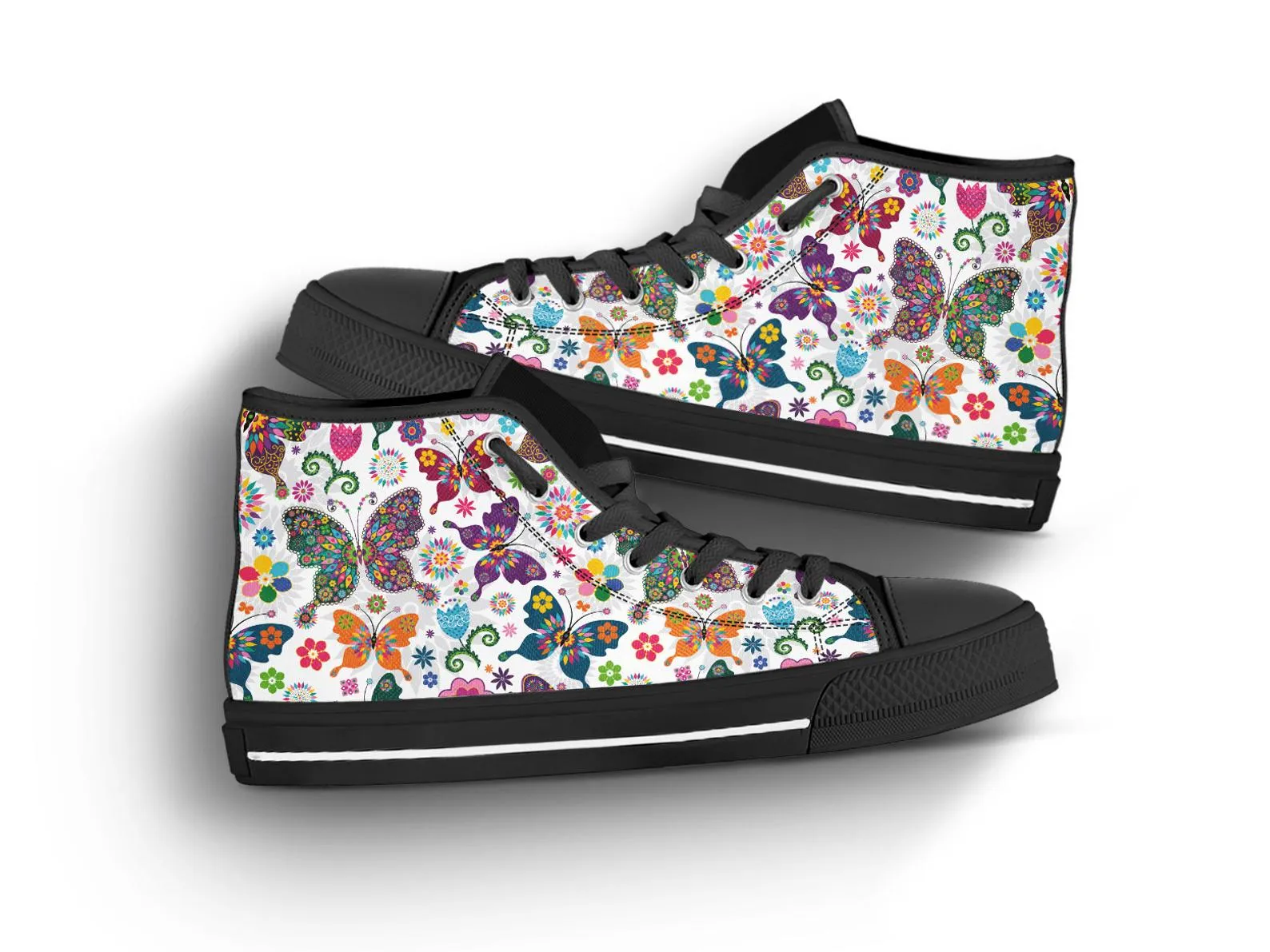 Colorful Butterfly Shoes Butterfly Sneakers Cute Shoes Butterfly Lover Gifts Custom High Top Converse Style Sneakers For Adults Women & Men