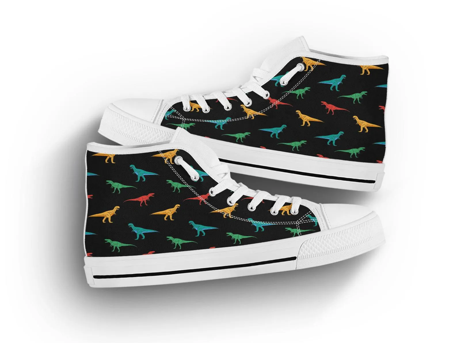 Colorful Dinosaur Shoes Dinosaur Sneakers Cute Shoes Dinosaur Lover Gifts Custom High Top Converse Style Sneakers For Adults Women & Men