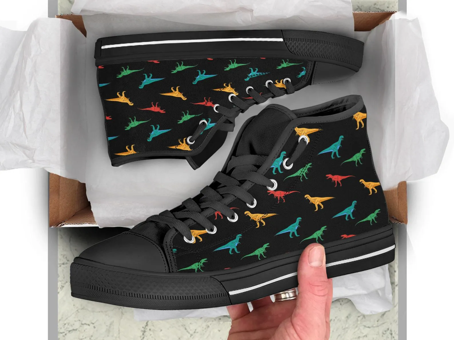 Colorful Dinosaur Shoes Dinosaur Sneakers Cute Shoes Dinosaur Lover Gifts Custom High Top Converse Style Sneakers For Adults Women & Men