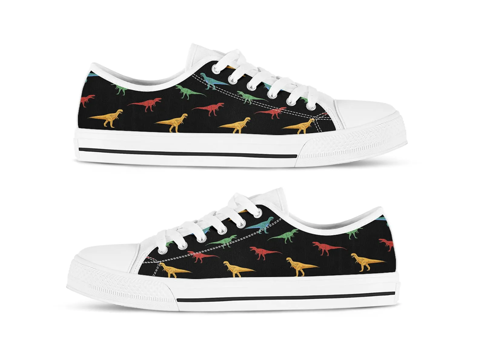 Colorful Dinosaur Shoes Dinosaur Sneakers Dinosaur Print Dinosaur Lover Gifts Custom Low Top Converse Style Sneakers For Adults Women & Men