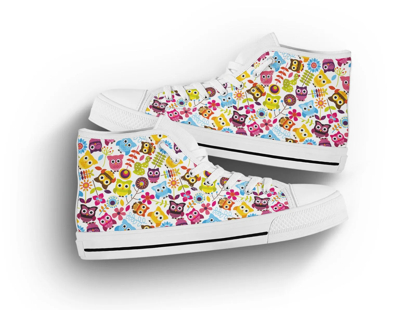 Colorful Owl Shoes Owl Sneakers Owl  Print Pattern Cute Shoes Owl Lover Gifts Custom High Top Converse Style Sneakers For Adults Women & Men