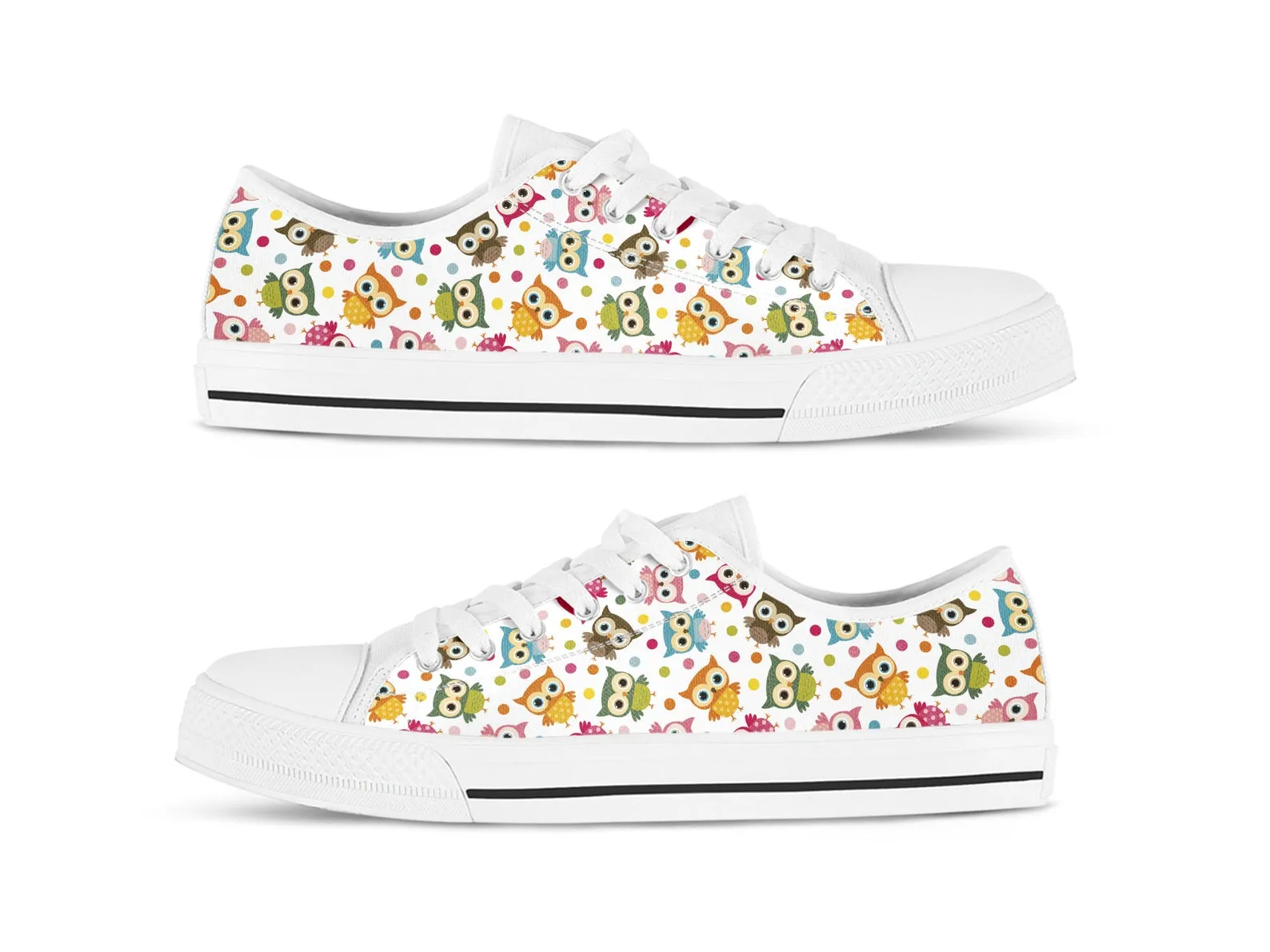 Cute Owl Shoes Owl Sneakers Owl Print Pattern Cute Shoes Owl Lover Gifts Custom Low Top Converse Style Sneakers For Adults Women & Men