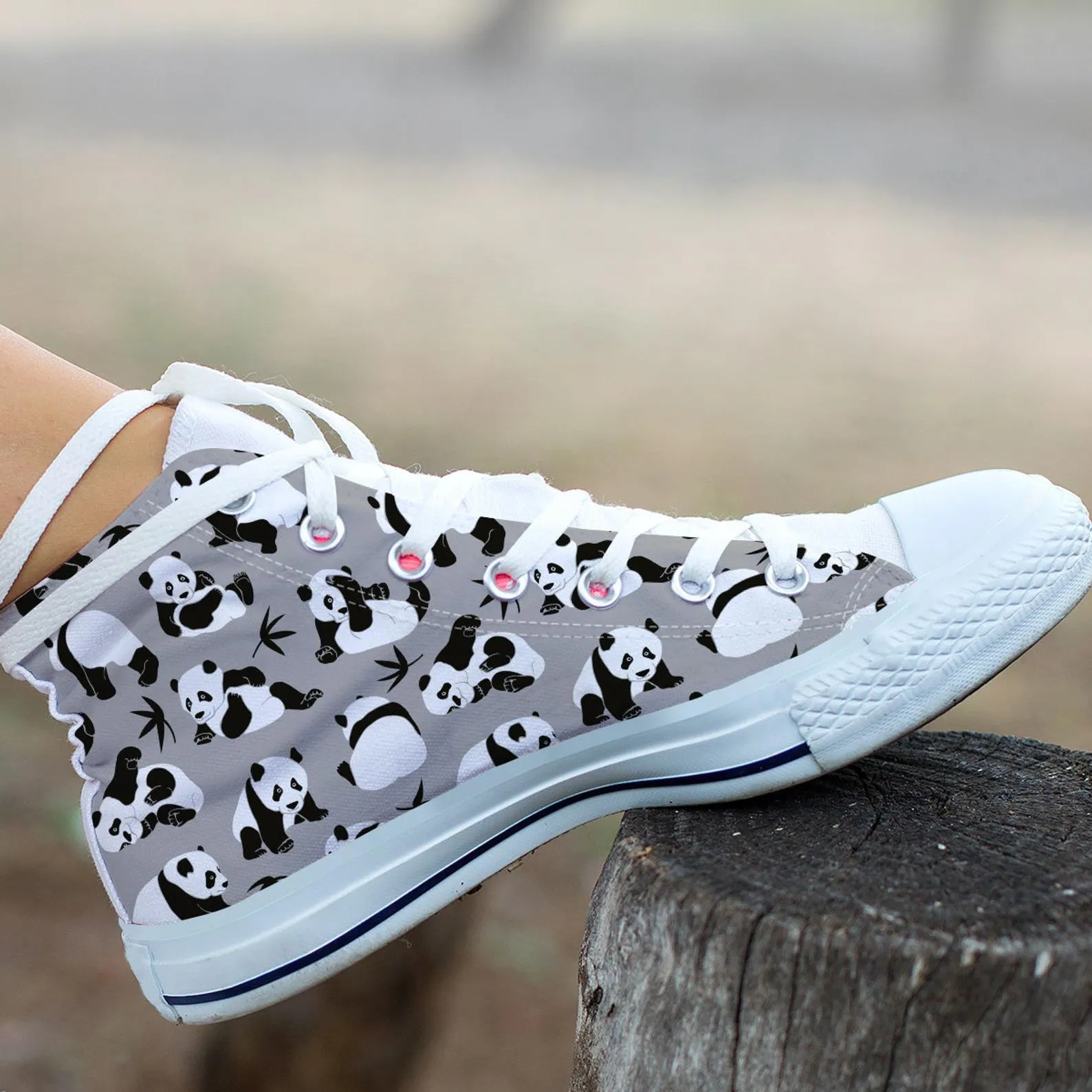 Cute Panda Shoes Panda Sneakers Cute Shoes Panda Lover Gifts Custom High Top Converse Style Sneakers For Adults Women & Men