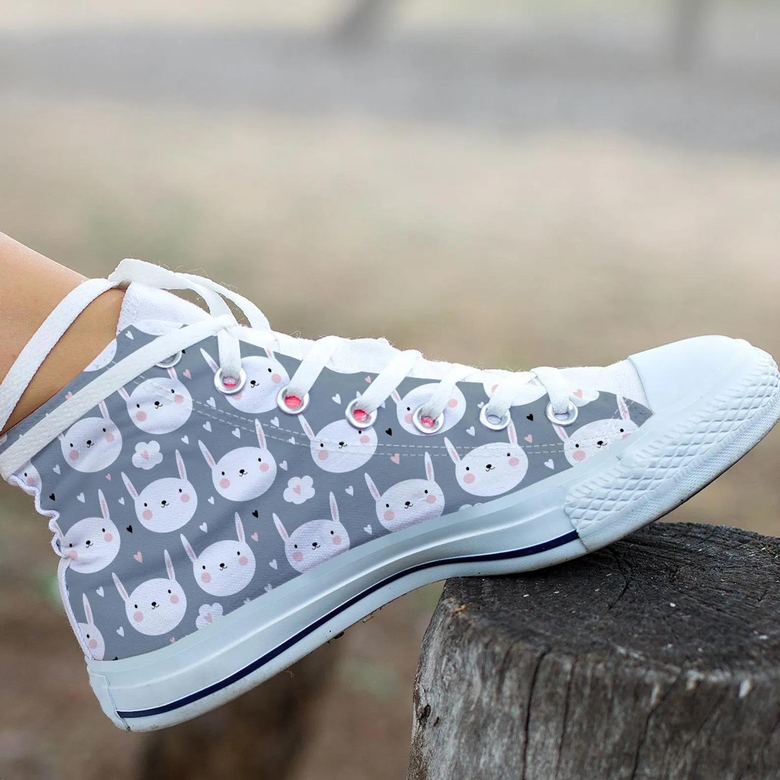 Cute Rabbit Shoes Rabbit Sneakers Cute Shoes Rabbit Lover Gifts Custom High Top Converse Style Sneakers For Adults Women & Men