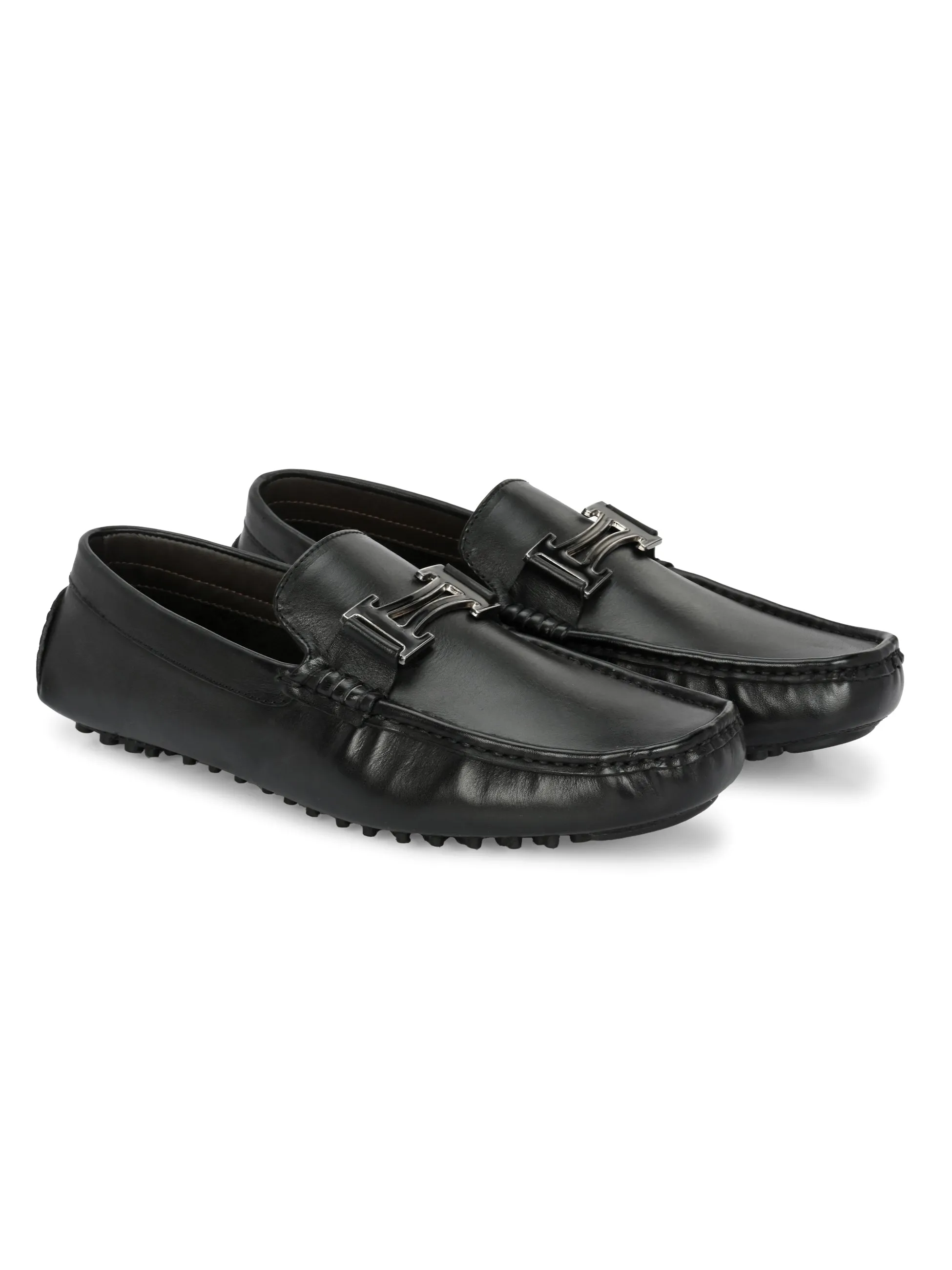 Stylish Diaz Black Leather Driving Loafers for Men – Comfortable Footwear for Casual and Formal Occasions