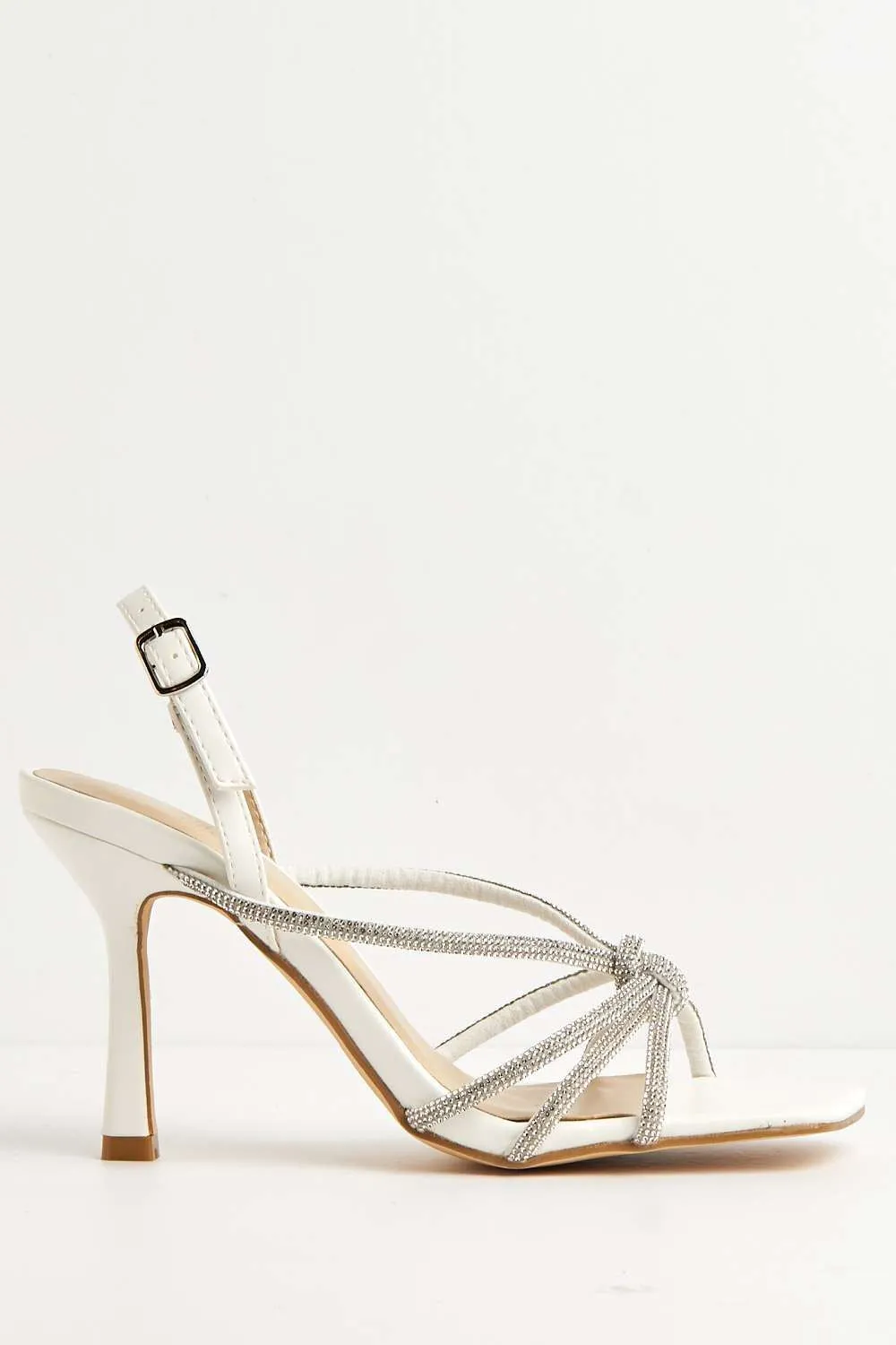 Elliana Diamante Embellished Heeled Sandals in White