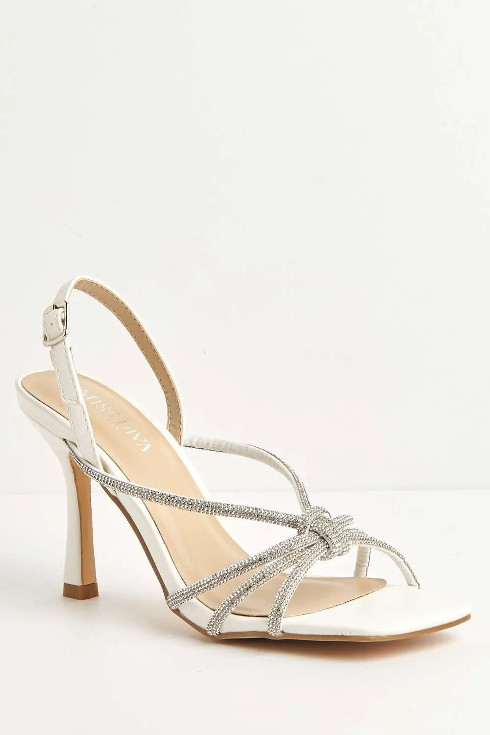 Elliana Diamante Embellished Heeled Sandals in White