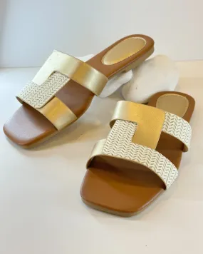 Fashionable Slide Sandals Women Colorblock Flat Sandals 2651 - حذاء