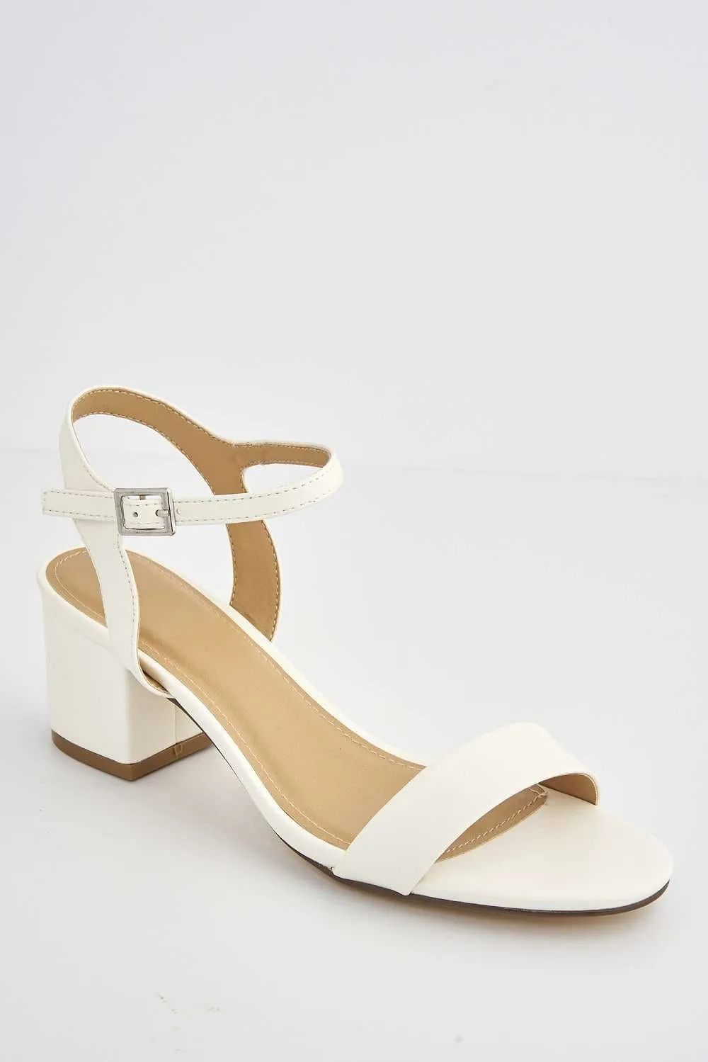 Flori Block Heel Anklestrap Sandal in White PU