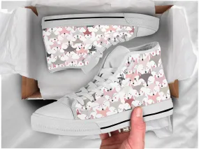 Fox Face Shoes Fox Pattern Sneakers Fox Print Cute Shoes Fox Lover Gifts Custom High Top Converse Style Sneakers For Adults Women & Men