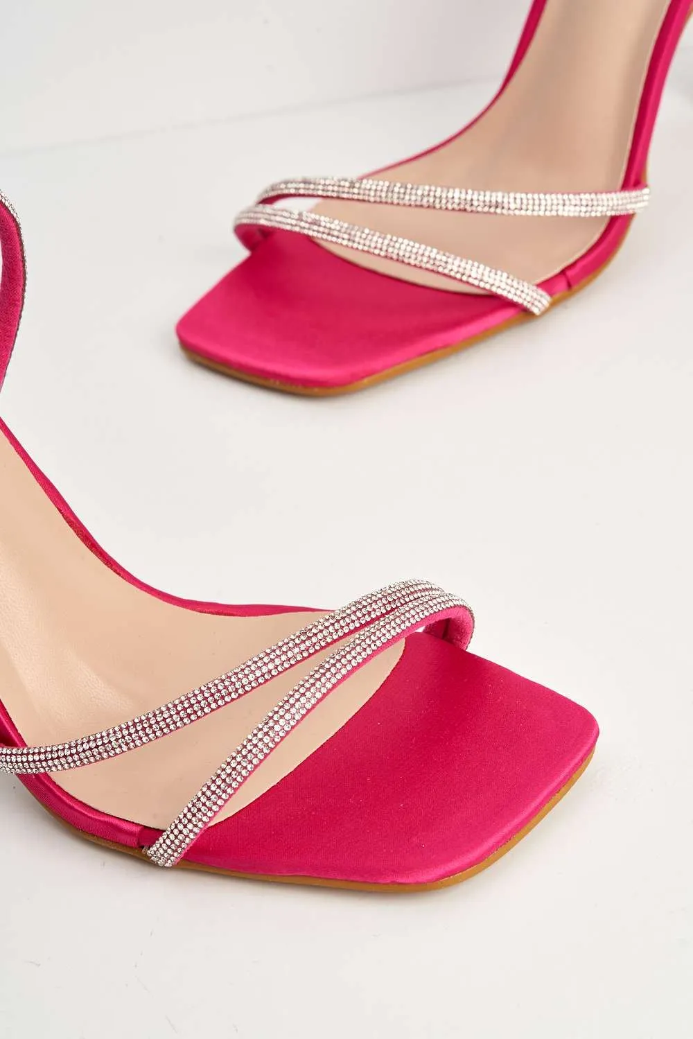 Freena Diamante Embellished Strappy Heeled Sandals in Fuchsia