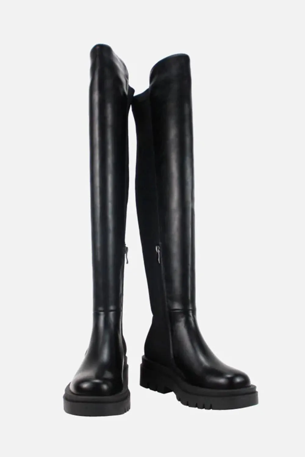 Gallious Chunky Sole Knee High Boots in Black