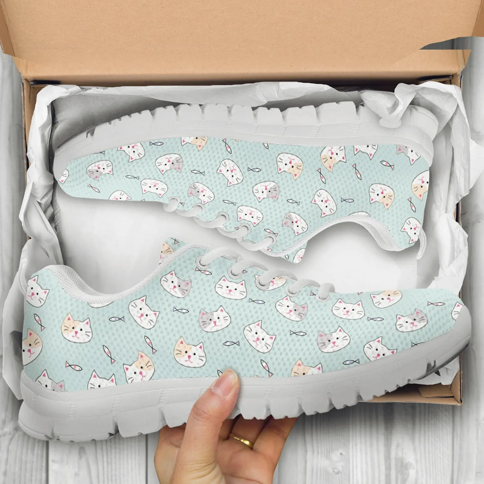 Kawaii Cat Shoes Cat Printed Sneakers Pastel Color Running Shoes Cat Owner Gifts Clothing for Womens Mens Kids Adults