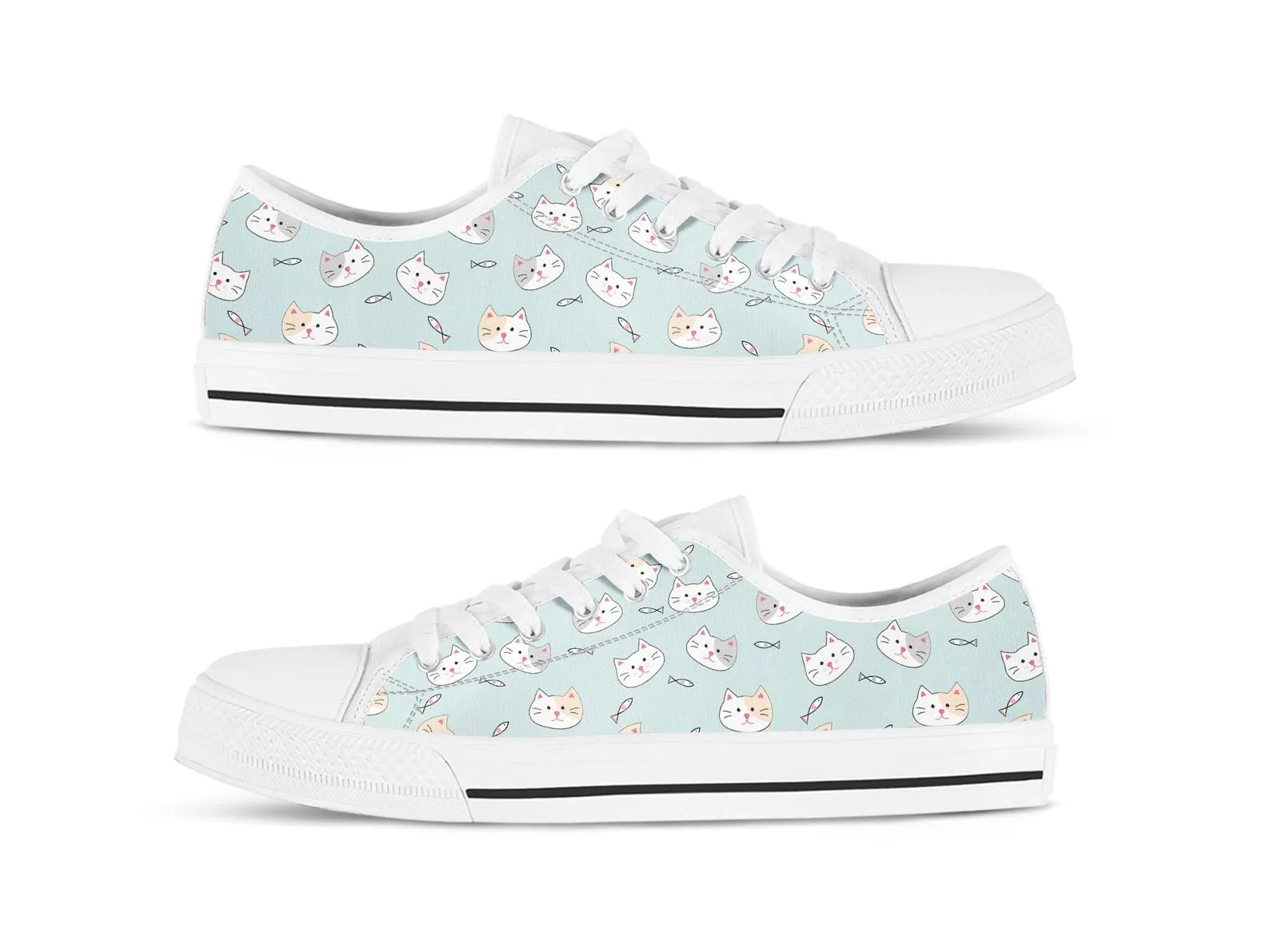 Kawaii Cat Shoes Cat Sneakers Kawaii Clothing Cute Shoes Cat Lover Gifts Custom Low Top Converse Style Sneakers For Adults Women & Men